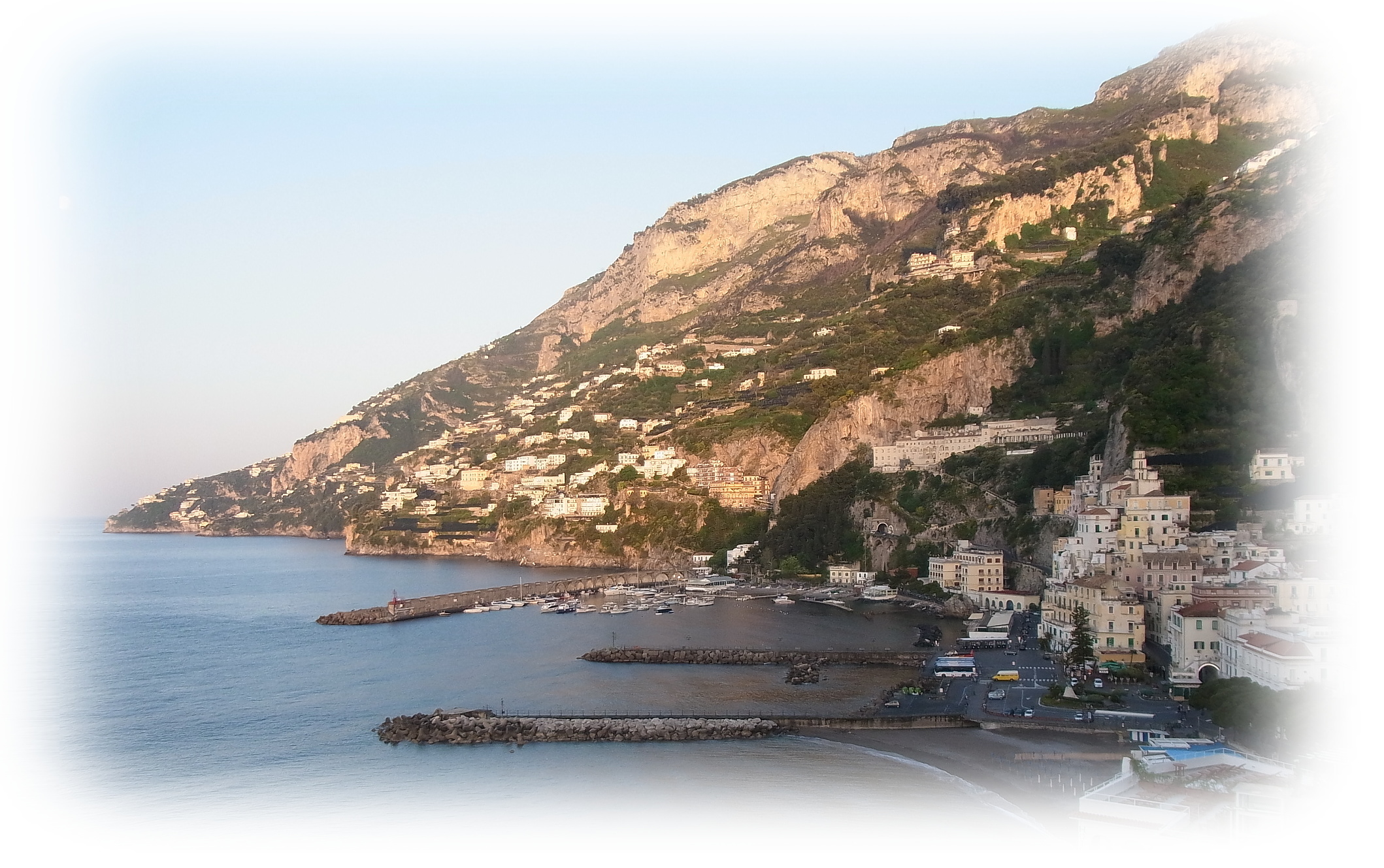 Amalfi coast seen from Hotel Luna convento in the early morning. 