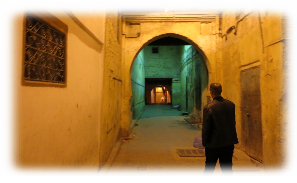 Night walking through the streets of Fez old town.