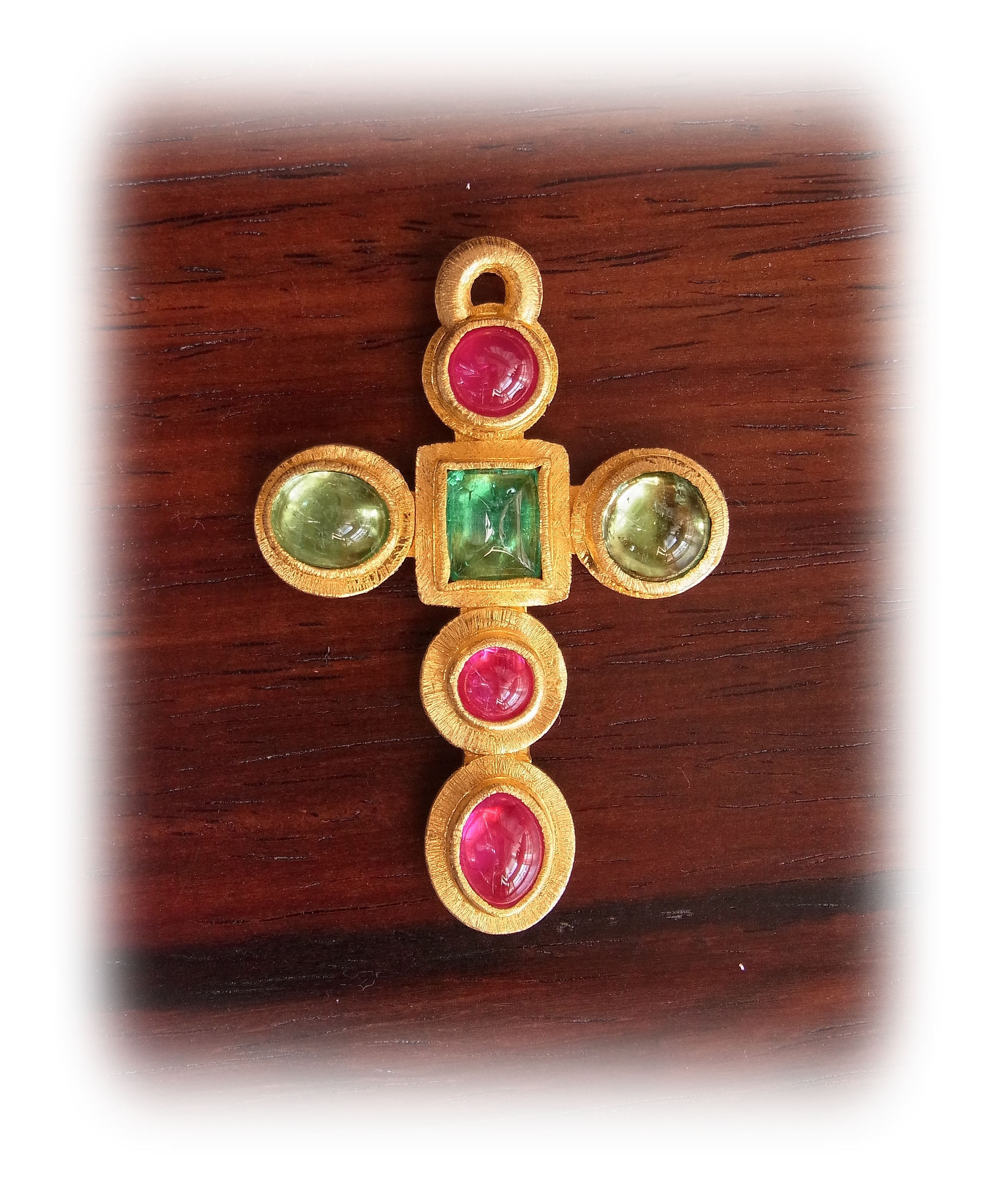 Gold Emerald and Ruby Cross