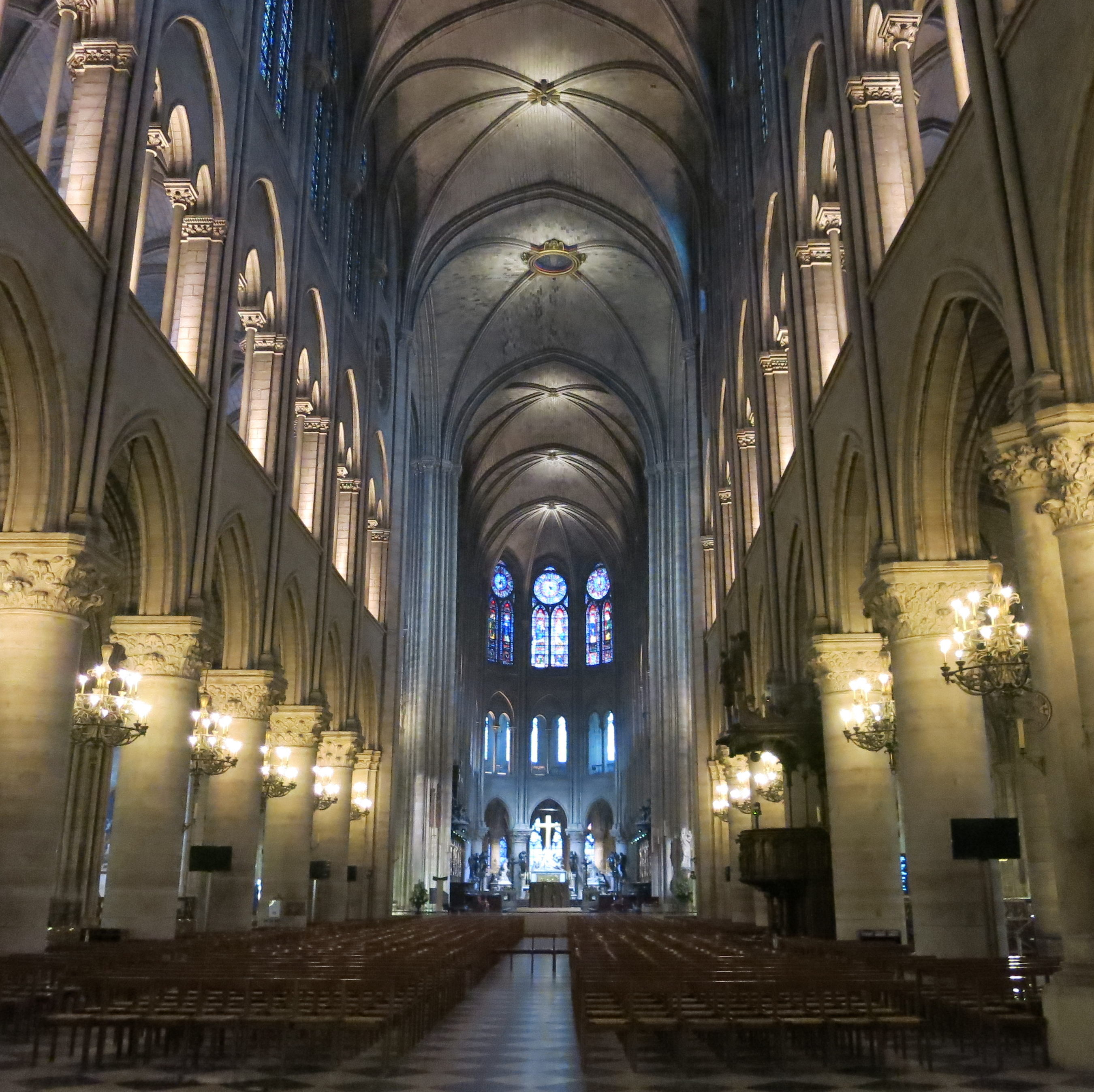 Inside view of Notre Dame Cathedral in Paris