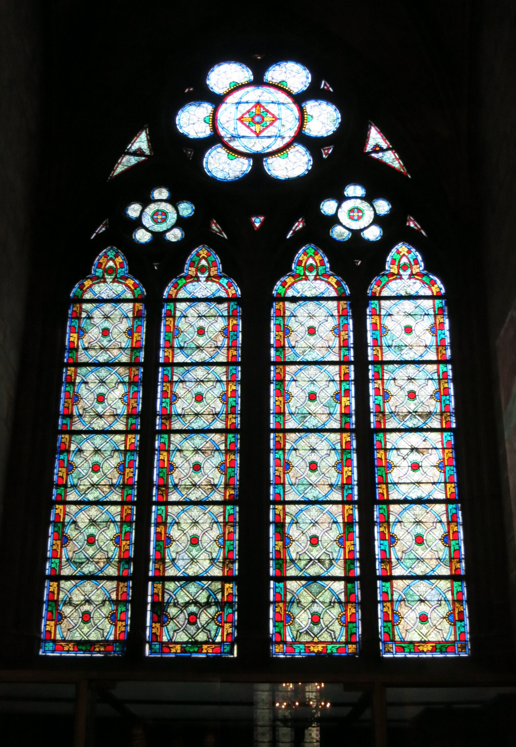 Stained glass window of Notre-Dame Cathedral in Paris